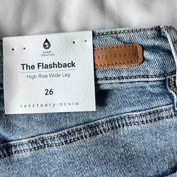 Sanctuary Revolve The Flashback High Rise Wide Leg Jeans Raw Hem Slit 26 NWT - Picture 9 of 14